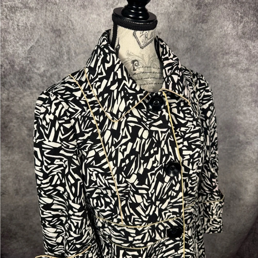 Sharon Young Abstract Print Jacket Size 8 Black White Career Chic Coat - Picture 11 of 14